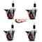 Service Caster 3.5'' Red Poly Swivel 1-3/8'' Expanding Stem Caster Set with Brake, 4PK SCC-EX20S3514-PPUB-RED-PLB-138-4 - alternate 3
